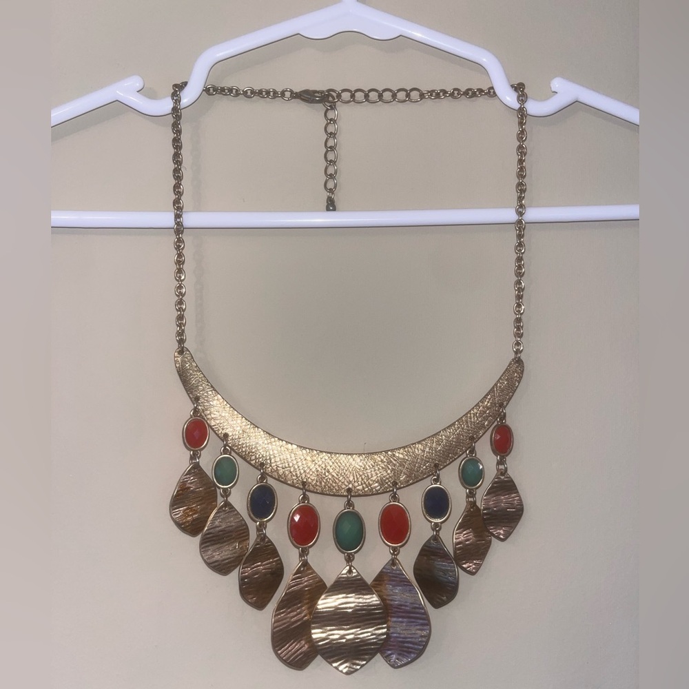 Gold-Tone Multicolor Teardrop Statement Necklace